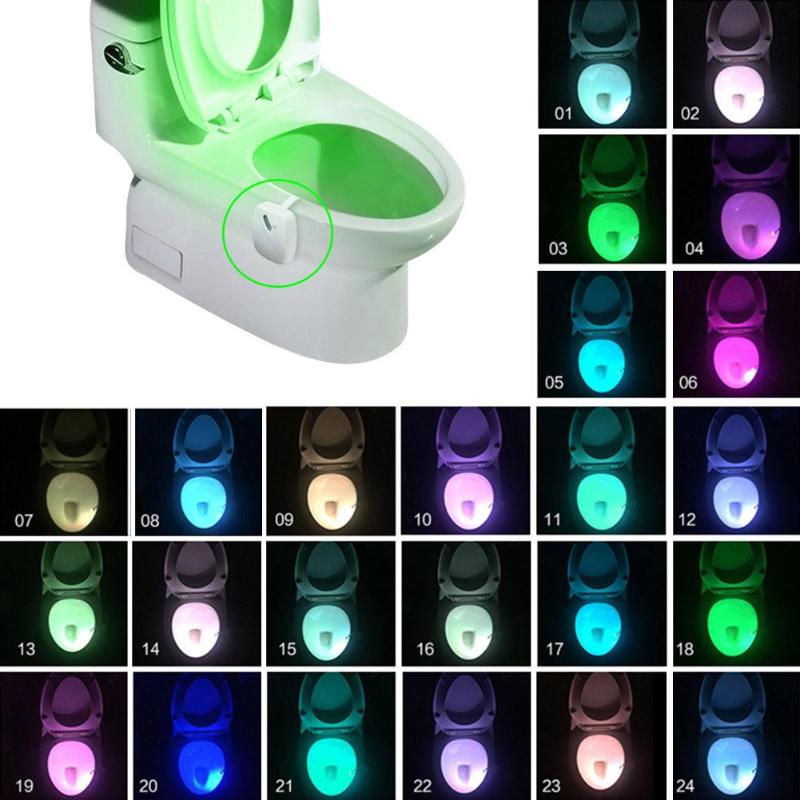 Bathroom Toilet Nightlight LED Body Motion Activated On/Off Seat Sensor Lamp 8/24 colours
